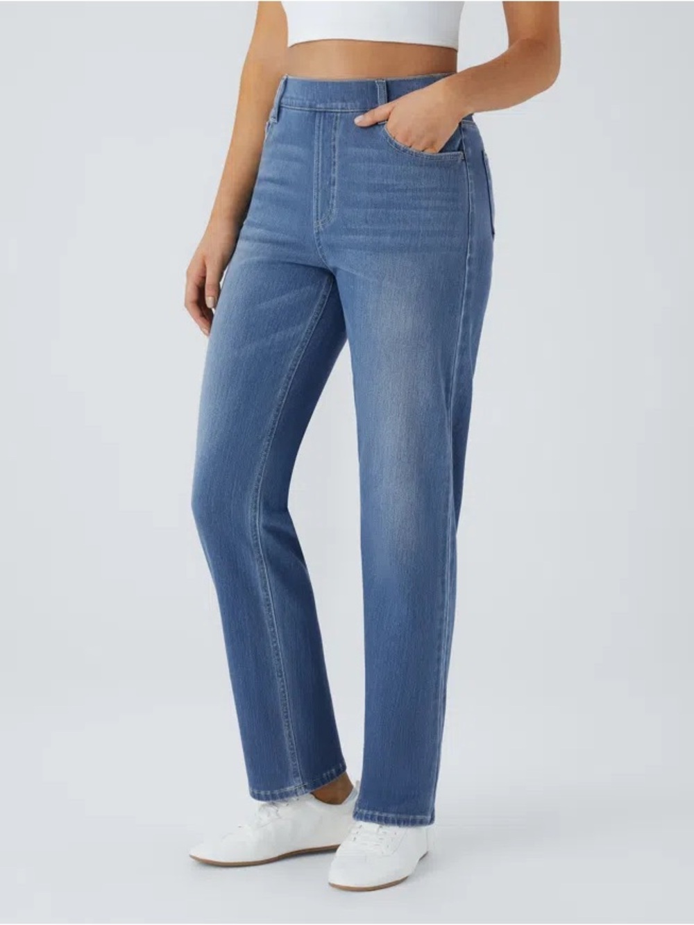 New Halara Flex High Waisted Pockets Straight Leg Washed Jeans Size M Regular